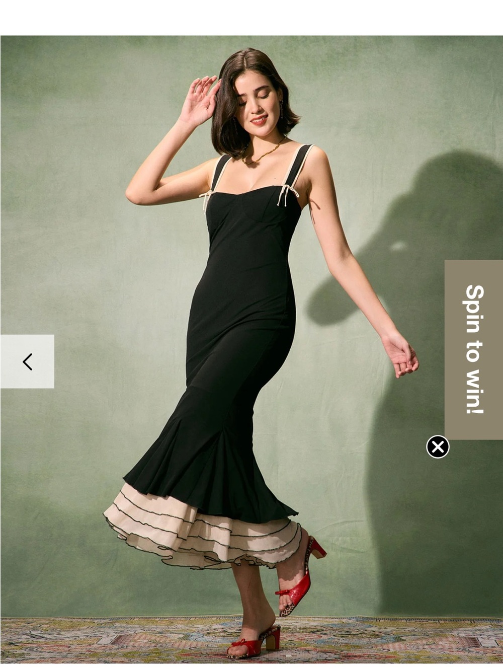 RIHOAS Black Midi Mermaid Dress with Cream Layered Ruffle
